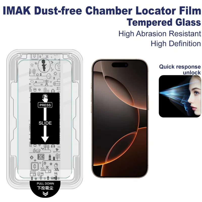 IMAK H Series For iPhone 16 Pro Tempered Glass Screen Protector Easy Installation Film with Auto Dust-Remove Tool Kit