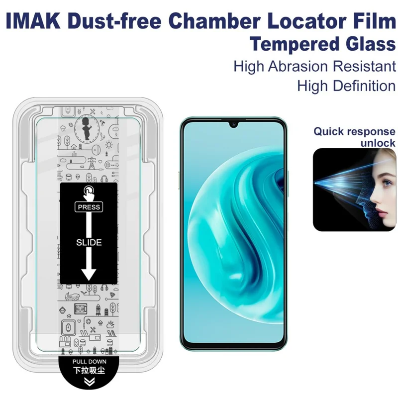 Película de vidrio templado IMAK Serie H para Huawei nova Y72 4G / Enjoy 70 / Enjoy 70S / Honor Play 30 Plus 5G - Protector de pantalla de instalación libre de polvo