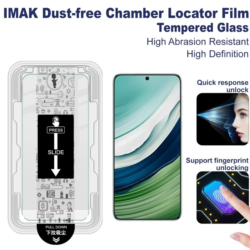 Защитное стекло IMAK H Series для Huawei Mate 60 / Mate 50E 4G / Mate 50 4G без пыли, с установкой (Разблокировка по отпечатку пальца)