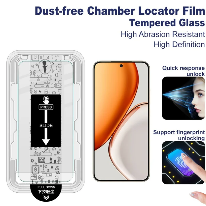 IMAK H Series For Honor Magic8 Lite 5G / X9d 5G / X70 5G Tempered Glass Screen Protector Easy Installation Film with Auto Dust-Remove Tool Kit (Fingerprint Unlock)