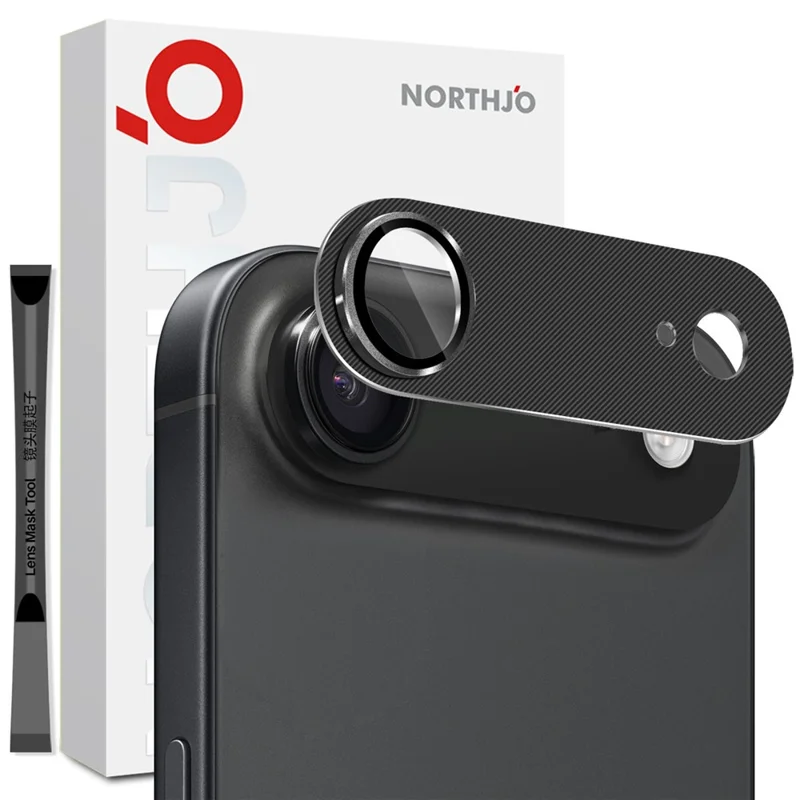 NORTHJO Für iPhone 17 Kamera-Objektiv-Schutz CD-Adern Integriertes Metallgehäuse Gehärtetes Glas Objektivschutz - Schwarz