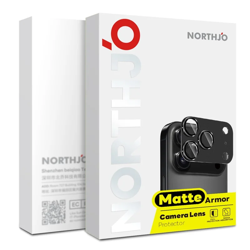 NORTHJO Для iPhone 17 Защитная пленка для камеры с матовым интегрированным металлическим закаленным стеклом - Черный