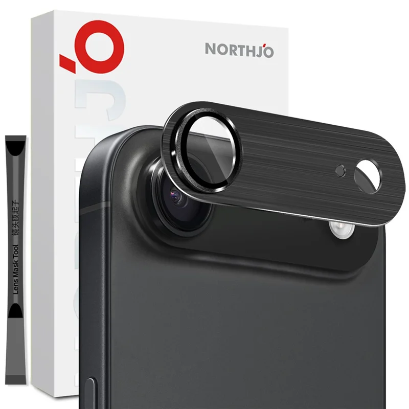 NORTHJO For iPhone 17 Air Camera Lens Protector Brushed Integrated Metal Tempered Glass Lens Film - Black