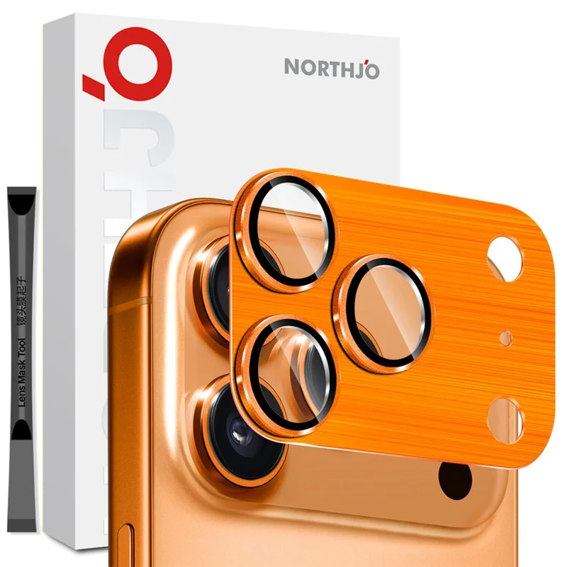 NORTHJO For iPhone 17 Pro Camera Lens Protector Brushed Integrated Metal Tempered Glass Lens Film - Orange