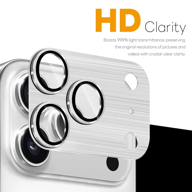 NORTHJO Pour iPhone 17 Pro Max Protecteur d'objectif de caméra Métal brossé intégré Film en verre trempé - Argent