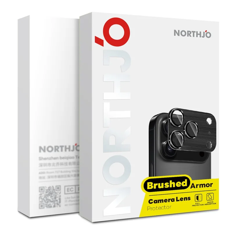 NORTHJO Pour iPhone 17 Pro Max Protecteur d'objectif de caméra Métal brossé intégré Film en verre trempé - Argent