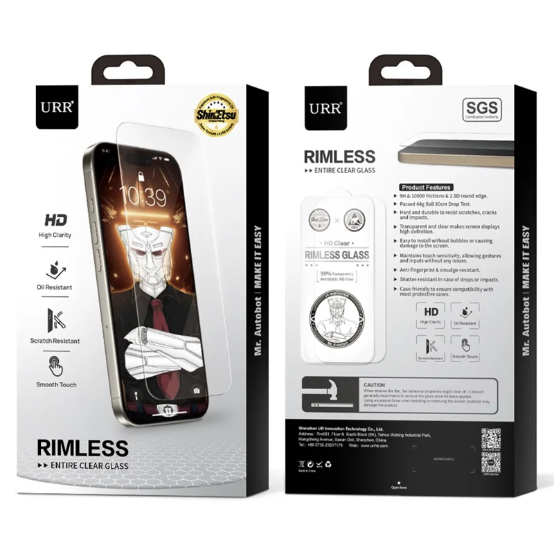 URR For iPhone 15 Pro Max Screen Protector No Black Edge Clear 0.25 Arc 9H Tempered Glass Film