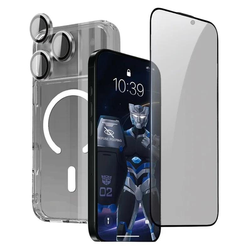 URR For iPhone 17 Pro Magnetic Case with Privacy Screen Protector / Lens Film TPU + PC Clear Phone Cover