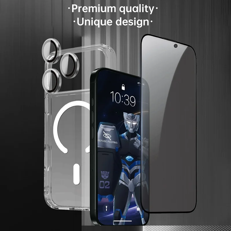 URR For iPhone 17 Pro Magnetic Case with Privacy Screen Protector / Lens Film TPU + PC Clear Phone Cover