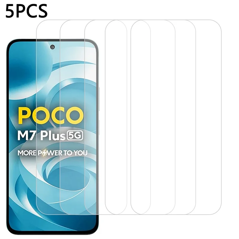5 шт. для Xiaomi Poco M7 Plus 5G Защитная пленка для экрана 0,3 мм 2,5D Закаленное стекло Прозрачная пленка