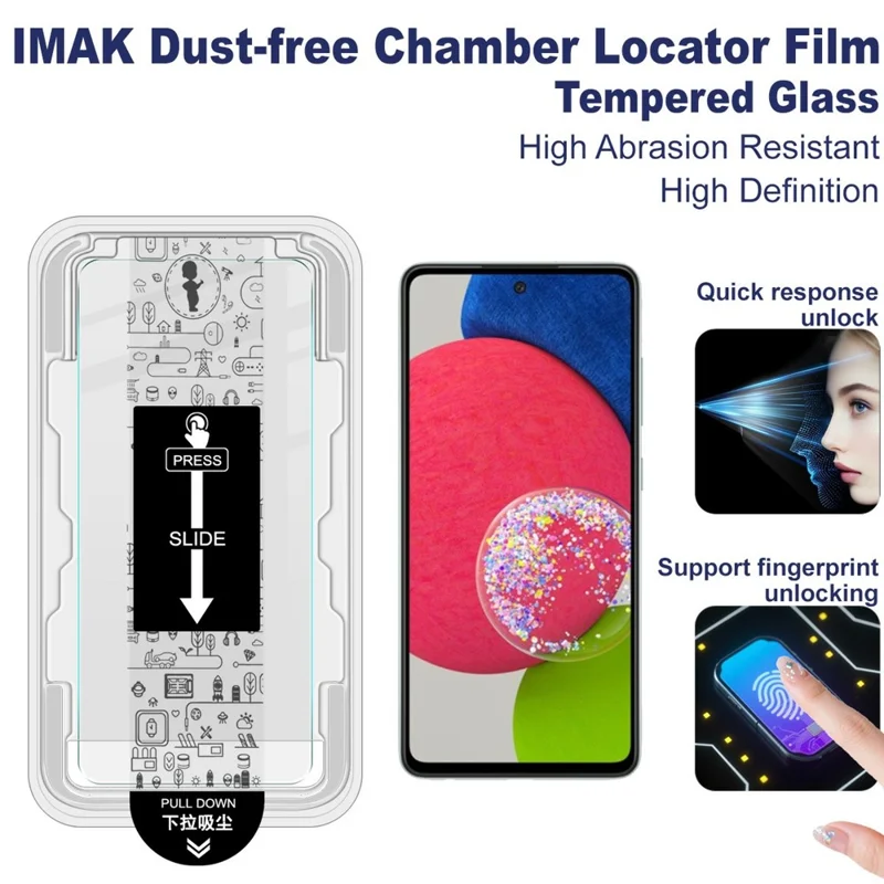IMAK H Series Tempered Glass Film for Samsung Galaxy A52 4G / A52 5G / A52s 5G Screen Protector with Auto Dust-Remove Tool Kit (Fingerprint Unlock)