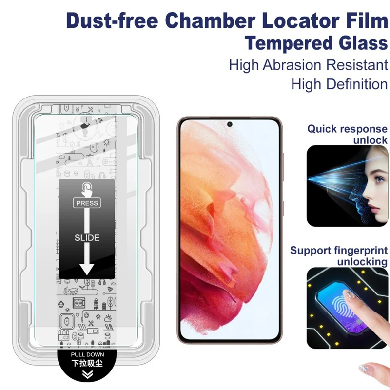 IMAK H Series For Samsung Galaxy S21+ 5G Tempered Glass Screen Protector Easy Installation Film with Auto Dust-Remove Tool Kit (Fingerprint Unlock)