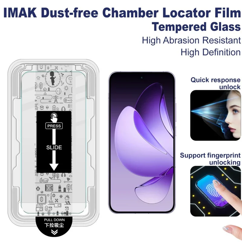 Film de protection d'écran en verre trempé IMAK H Series pour Oppo Reno13 5G (Global) - Installation sans poussière (Déverrouillage par empreinte digitale)
