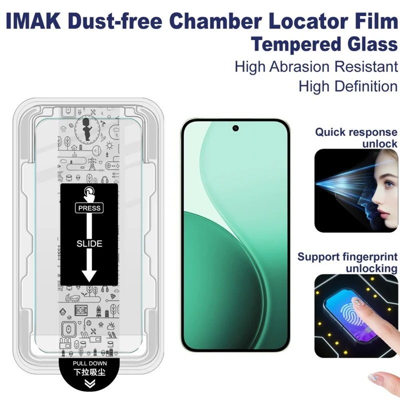Película de Vidro Temperado IMAK H Series para Oppo Reno14 5G (Global) Protetor de Tela - Instalação Sem Poeira (Desbloqueio por Impressão Digital)