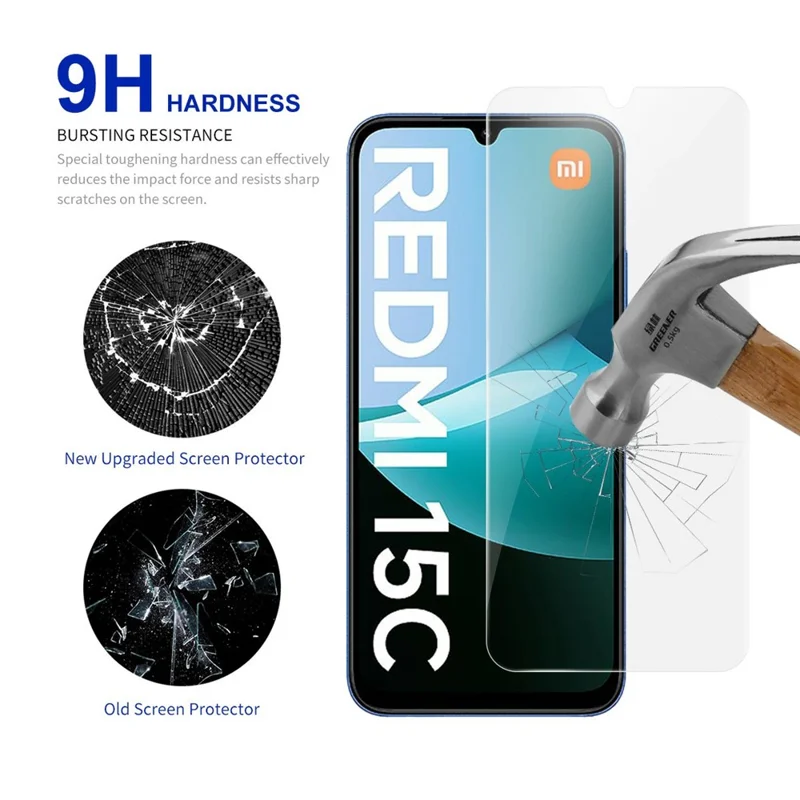 RURIHAI 10 Peças Protetor de Tela para Xiaomi Redmi 15C 4G (UE) (173mm) / 15C 5G (UE) (173mm) Vidro de Silício de Alumínio de 0,26mm 2,5D