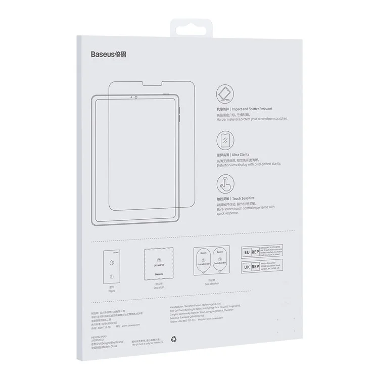 Baseus Para Ipad Pro 12,9 Polegadas (2018) /(2020) /(2021) 0,3mm Ultra HD Protetor de Tela High Aluminum-silicon Crystal Temperado Anti-blue-ray Guard