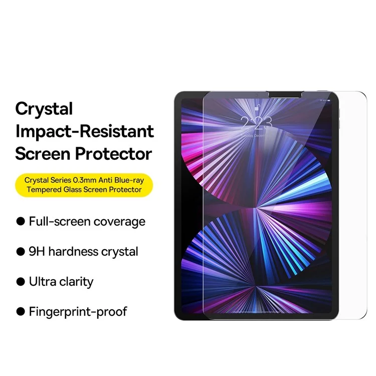 BASEUS for iPad Pro 11-inch (2018) / (2020) / (2021) / iPad Air (2020) / (2022) 0.3mm Clear Full Cover Screen Protector Crystal Tempered Glass Anti-Blue Light Eye Protection Film