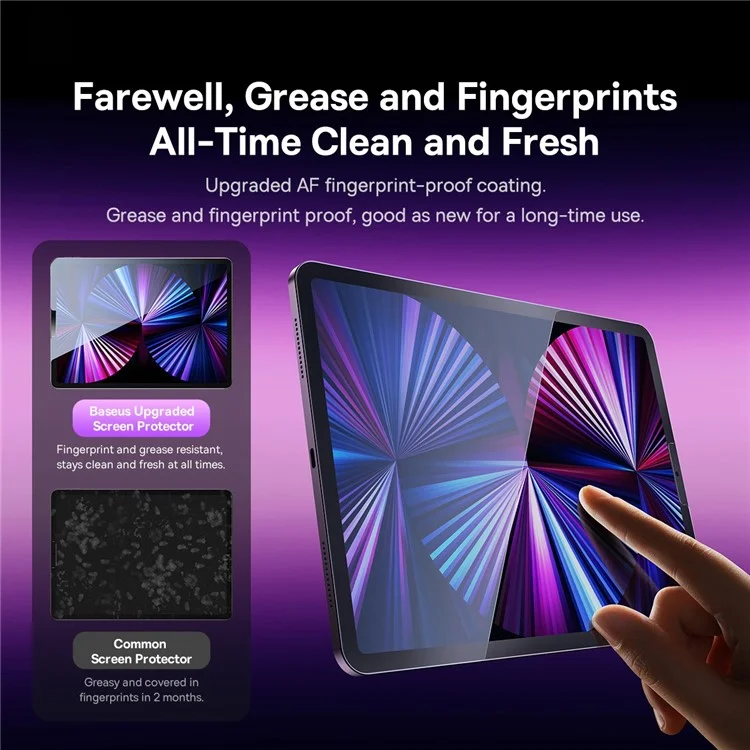 BASEUS for iPad Pro 11-inch (2018) / (2020) / (2021) / iPad Air (2020) / (2022) 0.3mm Clear Full Cover Screen Protector Crystal Tempered Glass Anti-Blue Light Eye Protection Film