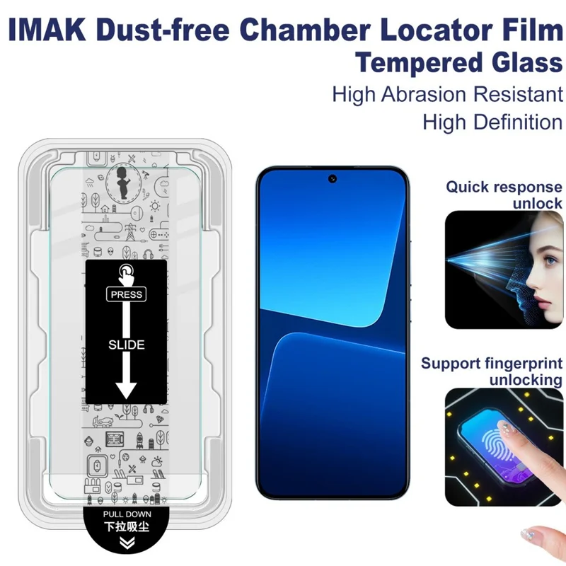 IMAK H Series para Xiaomi 14 / 13 Protector de pantalla de vidrio templado Película de instalación sin polvo (Desbloqueo de huellas dactilares)