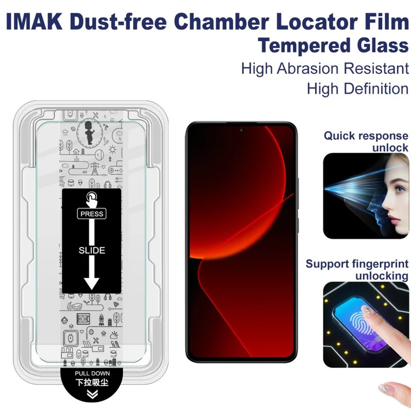 IMAK H Series Para Xiaomi 13T / 13T Pro Protetor de Tela de Vidro Temperado Filme de Instalação Livre de Poeira (Desbloqueio de Impressão Digital)