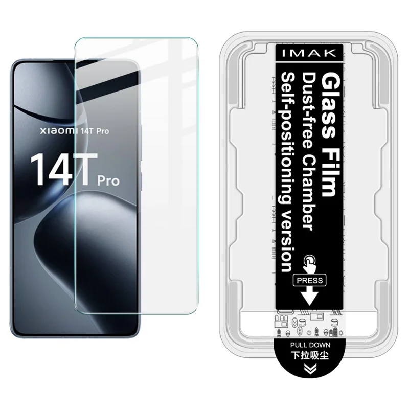 IMAK H Series Para Xiaomi 14T Pro Protetor de Tela de Vidro Temperado Filme de Instalação Livre de Poeira (Desbloqueio de Impressão Digital)