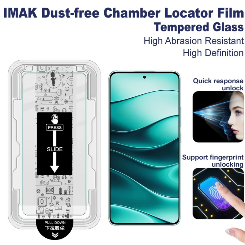 IMAK H Series For Xiaomi Redmi Note 14 5G Tempered Glass Screen Protector Dust-free Installation Film (Fingerprint Unlock)