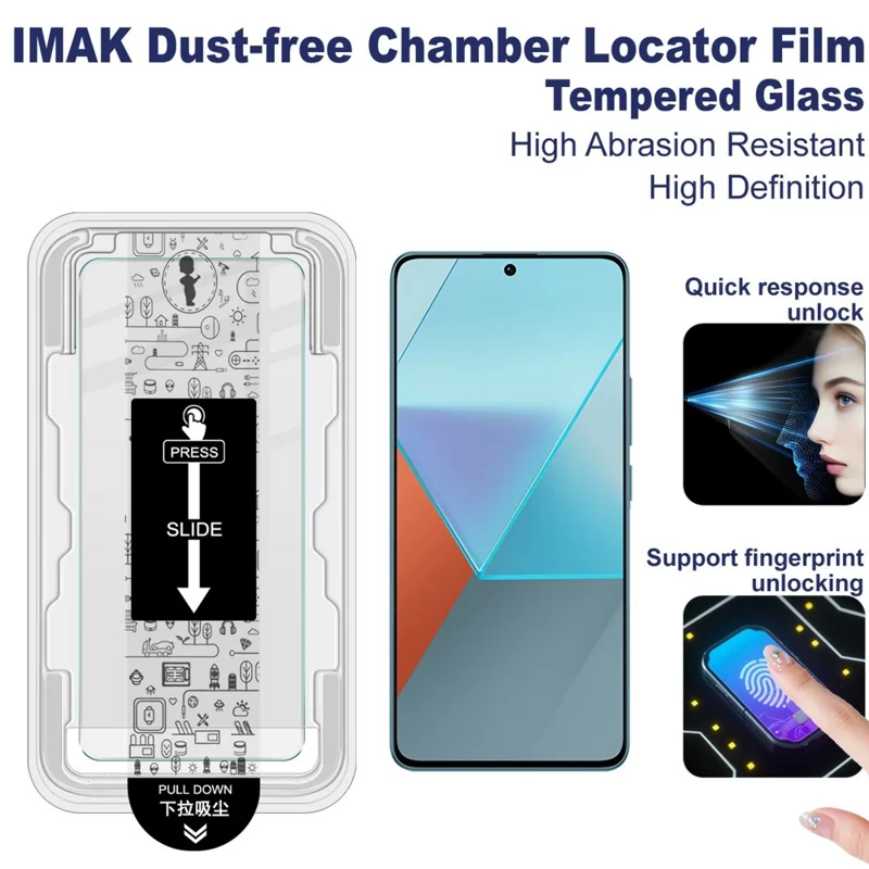 IMAK H Series Закалённая стеклянная плёнка для Xiaomi Poco X6 5G / Poco X6 Neo 5G / Redmi Note 13 Pro 5G Защитная плёнка для экрана (разблокировка по отпечатку пальца)