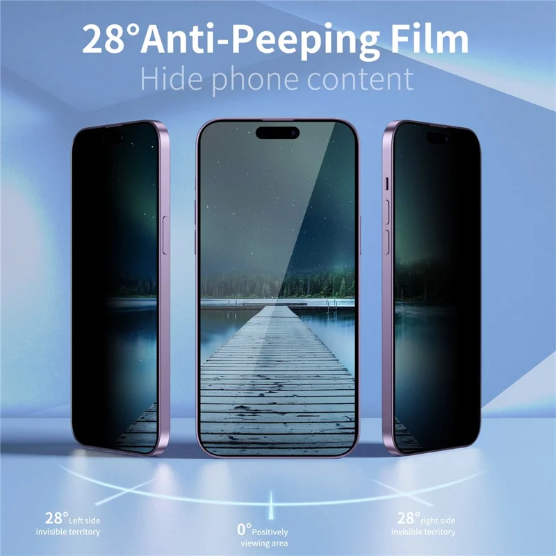 YOVOE Bildschirmschutz für iPhone 15 Pro Max 28-Grad-Anti-Spy-Panzerglas-Folie mit Montagewerkzeug