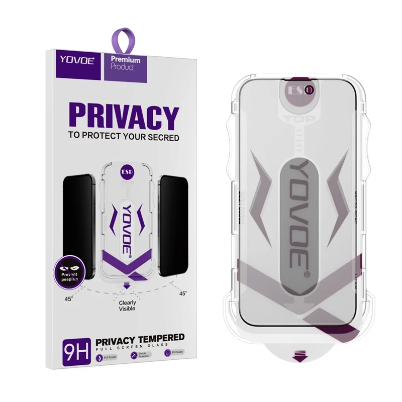 YOVOE For iPhone 16 Pro Screen Protector 28-Degree Anti Spy Tempered Glass Film with Installation Tool