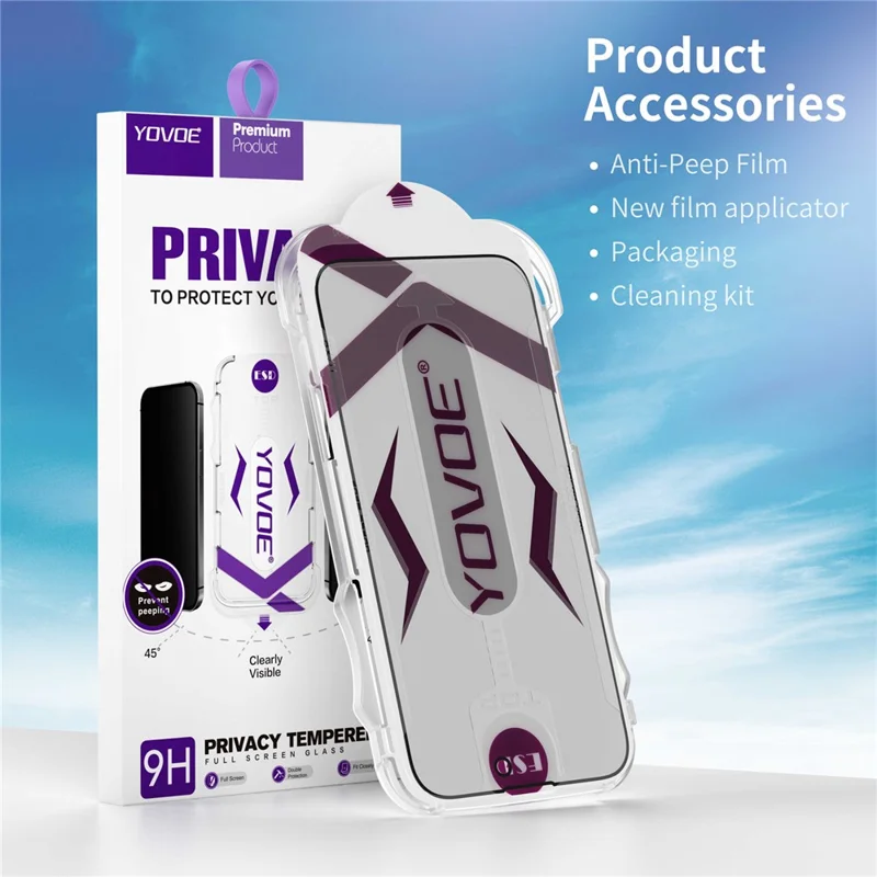 YOVOE For iPhone 16 Pro Max Screen Protector 28-Degree Anti Spy Tempered Glass Film with Installation Tool