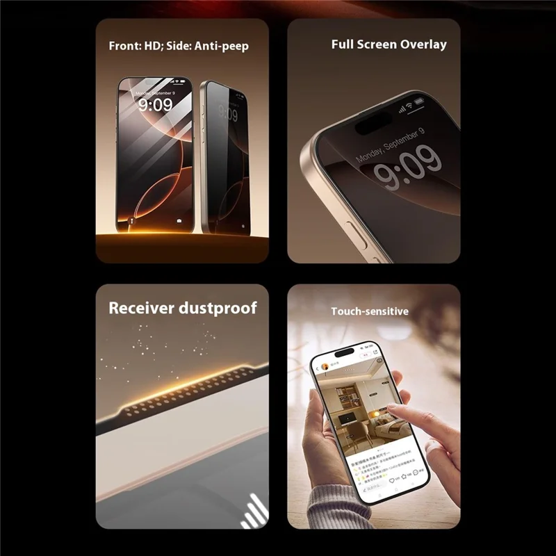 TOTU AB-059 Na iPhone 17 Pro Max Ochrona Prywatności Ekranu z Sitodrukiem Hartowane Szkło Antykurzowa Folie