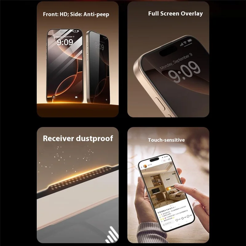 TOTU AB-059 For iPhone 16 Plus / 15 Plus Privacy Screen Protector Silk Printing Tempered Glass Anti Dust Film