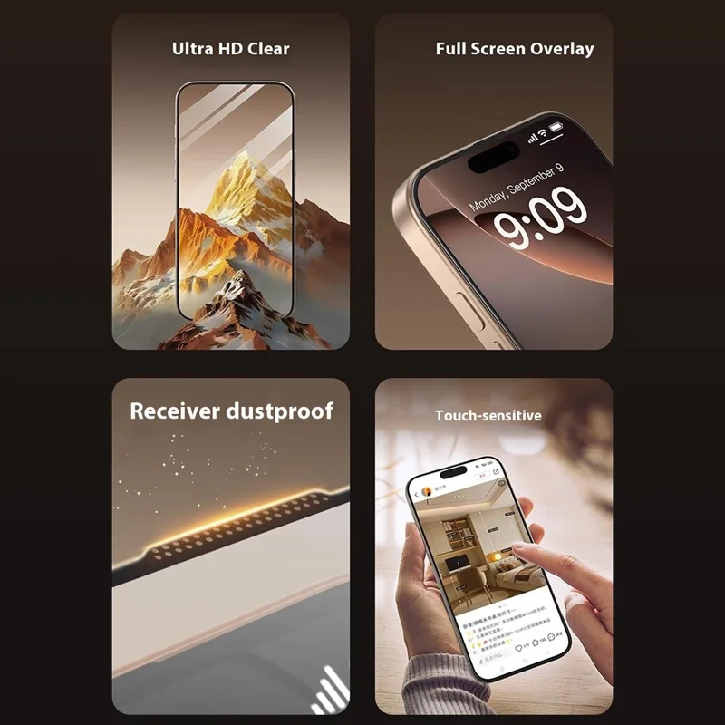 TOTU AB-058 Protector de pantalla de vidrio templado con impresión de seda para iPhone 15 Pro Max, película antideslumbrante y transparente