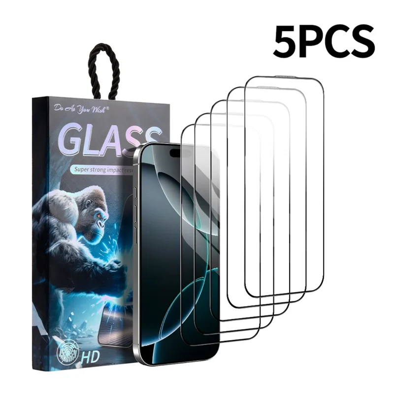 DO AS YOU WISH 5Pcs Para iPhone 15 Pro Protector de pantalla Seda Impresión Película de vidrio de aluminio-silicio de alta