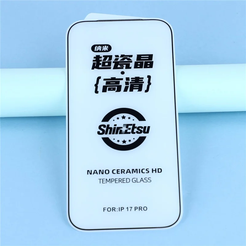 Voor iPhone 17 / 16 Pro Screen Protector Volledige Dekking Zwarte Rand Zijdeprint HD Gehard Glasfolie met Stofnet