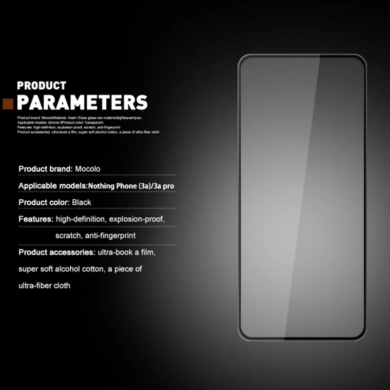 MOCOLO For Nothing Phone (3a) / (3a) Pro Screen Protector Anti-Shatter Silk Printing Tempered Glass Film - Black