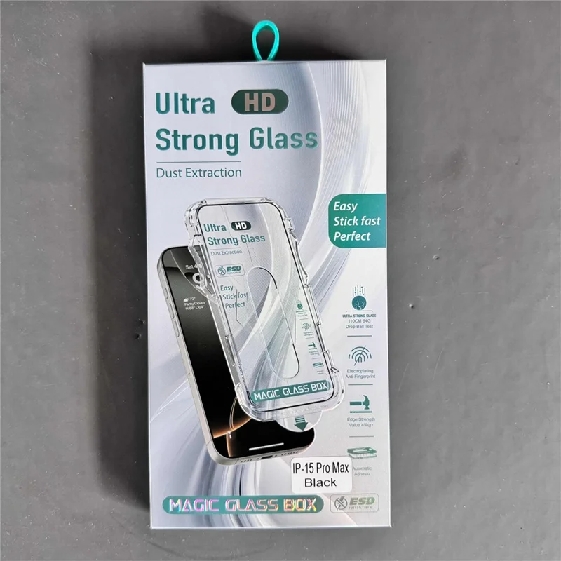 Screen Protector til iPhone 15 Pro Max, kantpresning, HD, temperskiver med automatisk støvsugningsværktøj