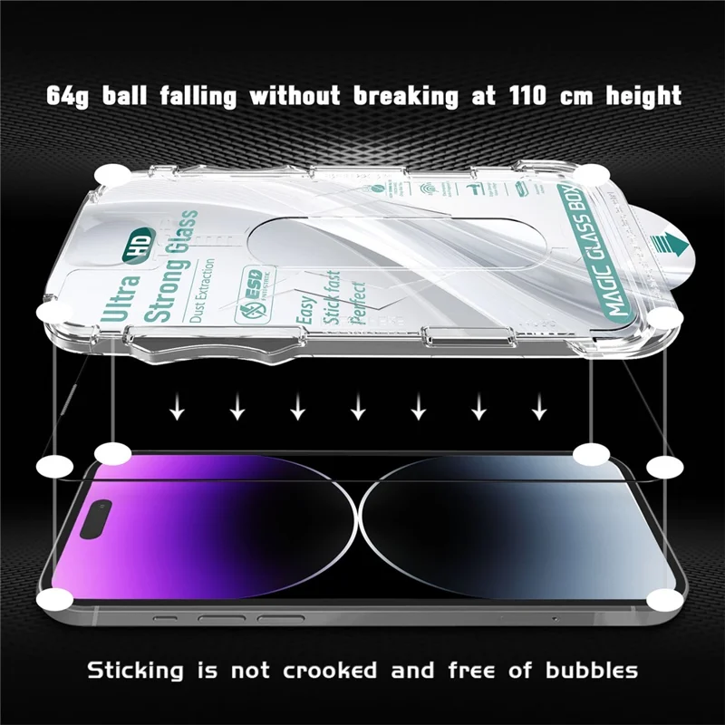 Screen Protector til iPhone 15 Pro Max, kantpresning, HD, temperskiver med automatisk støvsugningsværktøj