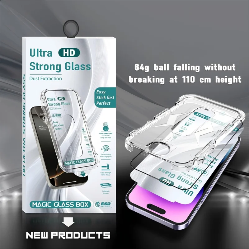 For iPhone 16 Plus  /  15 Plus Screen Protector Edge Pressure HD Tempered Glass Film with Automatic Dust Removal Tool