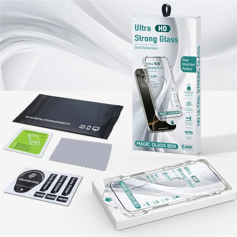 For iPhone 14 Pro Max Screen Protector Edge Pressure HD Tempered Glass Film with Automatic Dust Removal Tool