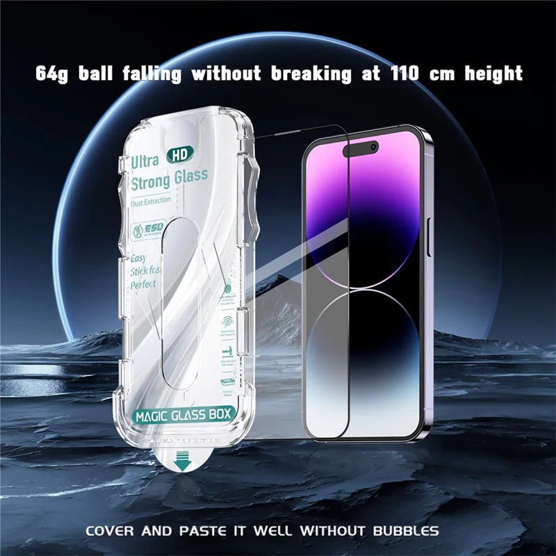 For iPhone 14 Pro Max Screen Protector Edge Pressure HD Tempered Glass Film with Automatic Dust Removal Tool