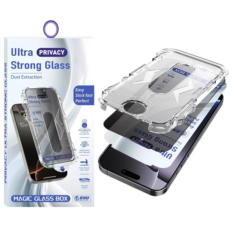 For iPhone 16 Pro Max Screen Protector 28 Degree Anti Spy Tempered Glass Film with Automatic Dust Removal Tool