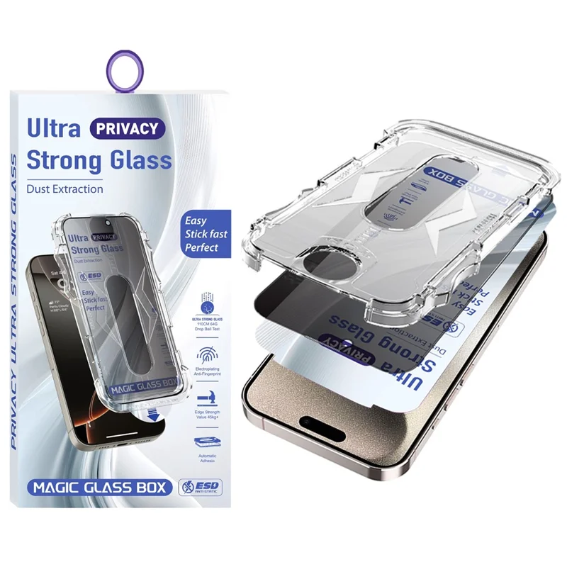 For iPhone 15 Pro Max Screen Protector 28 Degree Anti Spy Tempered Glass Film with Automatic Dust Removal Tool