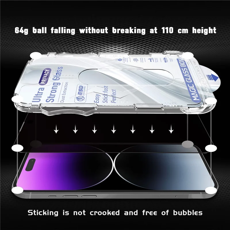 For iPhone 15 Pro Max Screen Protector 28 Degree Anti Spy Tempered Glass Film with Automatic Dust Removal Tool