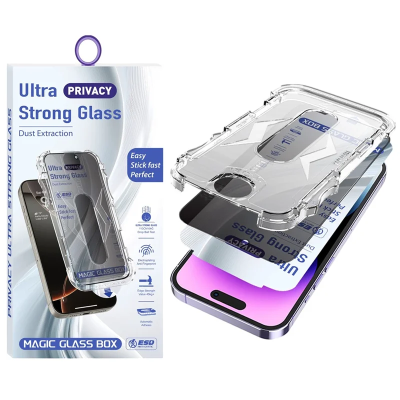 For iPhone 14 Pro Max Screen Protector 28 Degree Anti Spy Tempered Glass Film with Automatic Dust Removal Tool