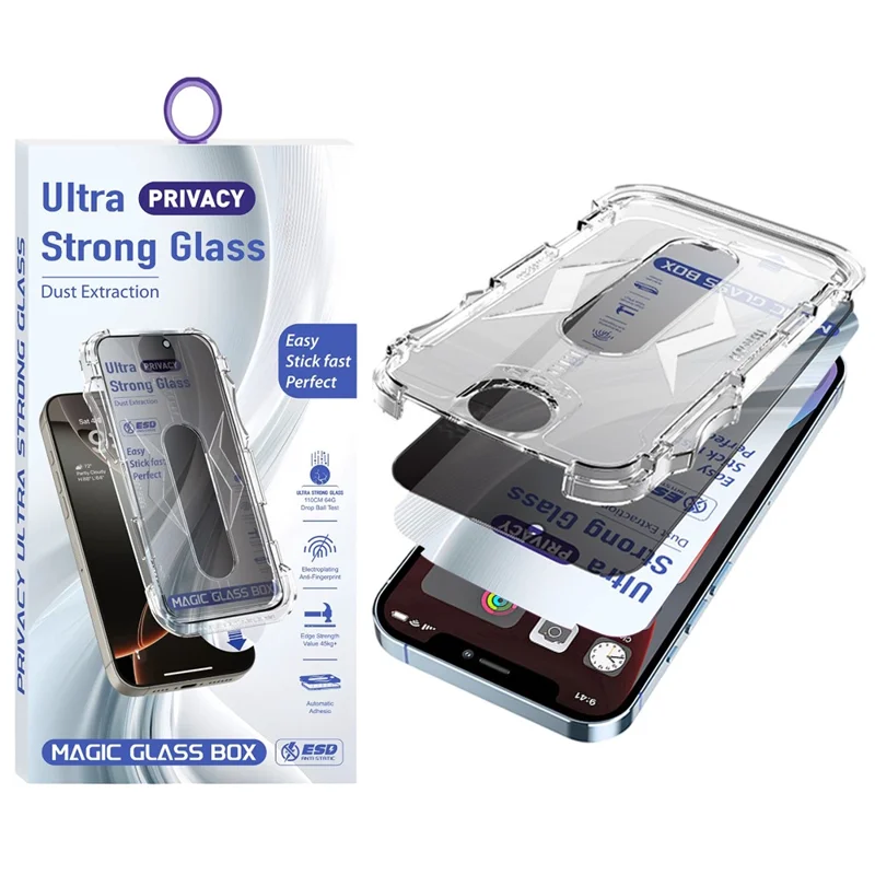 For iPhone 12 Pro Max Screen Protector 28 Degree Anti Spy Tempered Glass Film with Automatic Dust Removal Tool