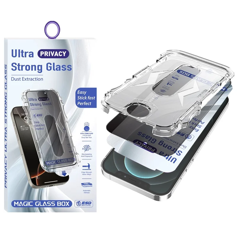 Voor iPhone 12 Pro / 12 Screen Protector 28 graden Anti Spy Gehard Glasfolie met Automatische Stofverwijderingsset