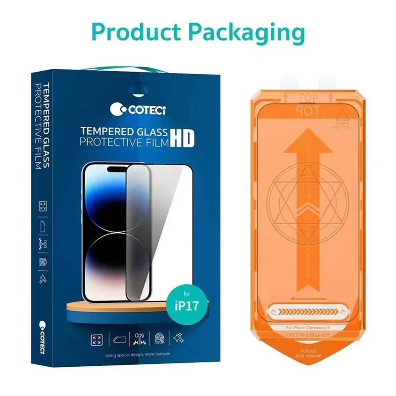 COTECI For iPhone 17 Pro Max Full Screen Protector HD Silk Printing Tempered Glass Film with Dust Removal Tool
