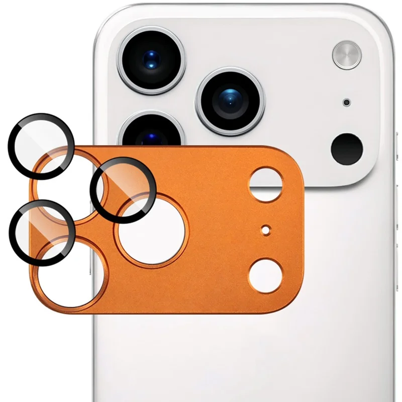 IMAK til iPhone 17 Pro Kameraobjektivfilm Metal Lens Cap + Hærdet Glas Objektivbeskytter - Orange