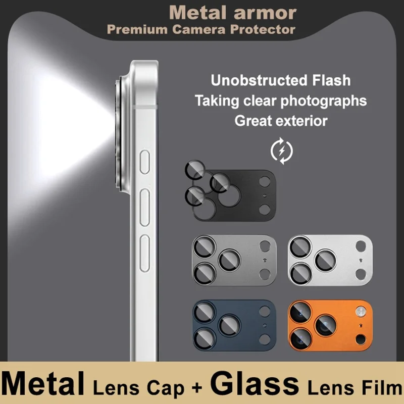 IMAK til iPhone 17 Pro Kameraobjektivfilm Metal Lens Cap + Hærdet Glas Objektivbeskytter - Orange